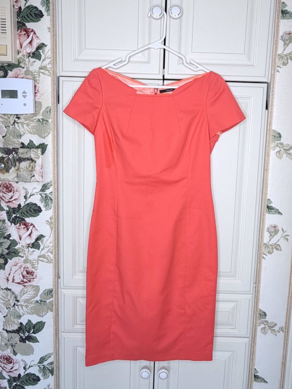 Tahari Structured Coral Pink Sheath Dress